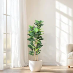 5 FT Faux Fiddle Leaf Fig Tree With White Tall Planter, Faux Trees With Artificial Plants 56 Fiddle Leaves Greenery -Artificial Plant Shop GUEST 04fff1e4 9c16 462b bc5e 83a5d48c60c8
