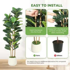 5 FT Faux Fiddle Leaf Fig Tree With White Tall Planter, Faux Trees With Artificial Plants 56 Fiddle Leaves Greenery -Artificial Plant Shop GUEST 08181548 5463 4c6b 92cb 1435293dad54