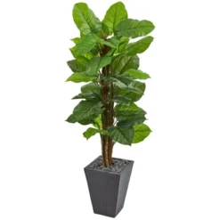 Nearly Natural 5-ft Large Leaf Philodendron Artificial Plant In Slate Planter (Real Touch)