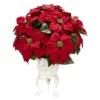 Nearly Natural Poinsettia With Metal Planter Artificial Flower Arrangement