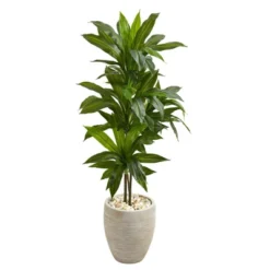 Nearly Natural 4-ft Artificial Dracaena Plant In Sand Colored Planter (Real Touch)