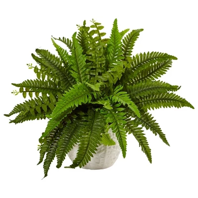 Nearly Natural Boston Fern In White Planter 3 Nearly Natural Boston Fern In White Planter