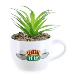 Silver Buffalo Friends Central Perk Mug 7-Inch Ceramic Planter With Artificial Succulent