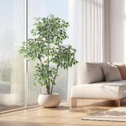 6ft Artificial Ficus Tree,Tall Faux Floor Plant With White Tall Planter White-Edged Leaves,Faux Greenery Tree For Garden Decor -Artificial Plant Shop GUEST 1f6acabe c599 406b 9470 36fc5e485cfa