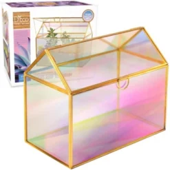 D'Eco Iridescent Glass House Planter Terrarium (10x6x8)- Tabletop Gold Geometric Terrarium - Home, Garden, Office Decor - Gift For Plant Lovers -Artificial Plant Shop GUEST 204088c3 cc04 42f2 ae86 17a051995427