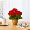11" Indoor/Outdoor Geranium Artificial Plant In Ceramic Planter Red - Nearly Natural