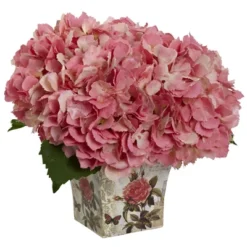 Nearly Natural Hydrangea Artificial Arrangement With Floral Planter, Pink -Artificial Plant Shop GUEST 22b2705a 25e4 4c49 b4ef f8bc7aab2fde