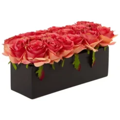 Nearly Natural 6-in Dozen Silk Roses In Ceramic Rectangular Planter -Artificial Plant Shop GUEST 252fdb0c ecac 4dea 91ee 89f4c7a5145e