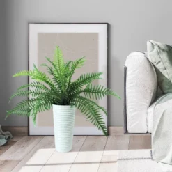 36" Artificial Ribbed Metal Planter Fern In Black Or White - LCG Florals -Artificial Plant Shop GUEST 26505790 2282 43e3 ae85 108213547864