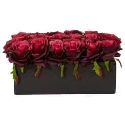 Nearly Natural 6-in Dozen Silk Roses In Ceramic Rectangular Planter -Artificial Plant Shop GUEST 2a5a5060 742b 4955 b1e1 cc4124150b3d