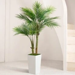5ft Artificial Palm Tree In White Planter Faux Tropical Plant For Indoor Outdoor Office House Decor With 2 Trunks -Artificial Plant Shop GUEST 32bf477f b5d2 4bf4 8531 cdba6d31fbd2