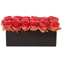 Nearly Natural 6-in Dozen Silk Roses In Ceramic Rectangular Planter -Artificial Plant Shop GUEST 38bb6b8b 0d8a 4135 b091 60141f931e9f