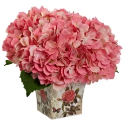 Nearly Natural Hydrangea Artificial Arrangement With Floral Planter, Pink -Artificial Plant Shop GUEST 3aef71d8 5ab4 4e2a b874 3edb46ce0e75