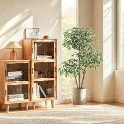 Artificial Ficus Tree, Tall Faux Plant With White Tall Planter, Faux Greenery Tree With Natural Trunks & White-Edged Leaves For Home Decor -Artificial Plant Shop GUEST 432c48ed 46fa 45a6 a7df c7880dceef11