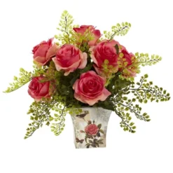 Nearly Natural Rose & Maiden Hair With Floral Planter, Burgundy -Artificial Plant Shop GUEST 4790acf8 7eb9 4348 825b c136c66485ea
