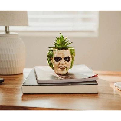 Silver Buffalo Beetlejuice Head 3-Inch Ceramic Mini Planter With Artificial Succulent 6 Silver Buffalo Beetlejuice Head 3-Inch Ceramic Mini Planter With Artificial Succulent - Image 4
