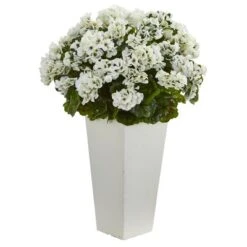 Nearly Natural 27-in Geranium Artificial Plant In White Planter UV Resistant (Indoor/Outdoor), White -Artificial Plant Shop GUEST 4d475f9d ea83 493d b19a cc59f81dd25c