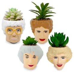 Silver Buffalo The Golden Girls Face Mini Ceramic Planter With Faux Succulent | Set Of 4