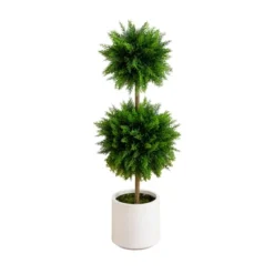 Nearly Natural 3.5-ft UV Resistant Artificial Cedar Double Ball Topiary Tree In White Decorative Planter (Indoor/Outdoor 7 Nearly Natural 3.5-ft UV Resistant Artificial Cedar Double Ball Topiary Tree In White Decorative Planter (Indoor/Outdoor -Artificial Plant Shop GUEST 5a325376 0a65 4078 bc85 a7347737b78f