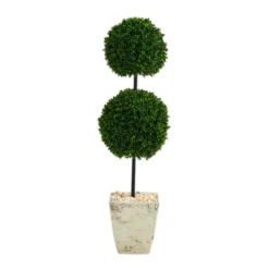 Nearly Natural 4-ft Boxwood Double Ball Artificial Topiary Tree In Country White Planter UV Resistant (Indoor/Outdoor) -Artificial Plant Shop GUEST 60620e31 2a6d 4132 b6ab e2a31d4e5ffa