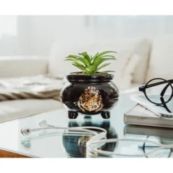 Silver Buffalo Harry Potter Hogwarts Cauldron Ceramic Mini Planter With Artificial Succulent