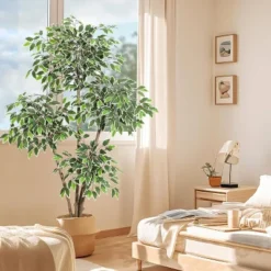 6ft Artificial Ficus Tree,Tall Faux Floor Plant With White Tall Planter White-Edged Leaves,Faux Greenery Tree For Garden Decor -Artificial Plant Shop GUEST 6ba02257 99a4 4bb3 b948 58f101519969