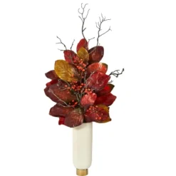 Nearly Natural 38-in Autumn Magnolia Leaf With Berries Artificial Plant In Cream Planter With Gold Base -Artificial Plant Shop GUEST 75861a6b f4fd 46ca a18f c4269ae6a364