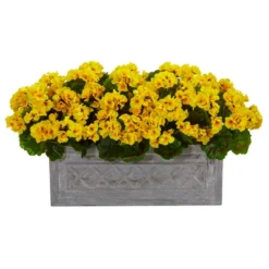 Nearly Natural 18-in Geranium Artificial Plant In Stone Planter UV Resistant (Indoor/Outdoor), Yellow -Artificial Plant Shop GUEST 774e3c19 e5ca 4593 8746 ee2fd7214788