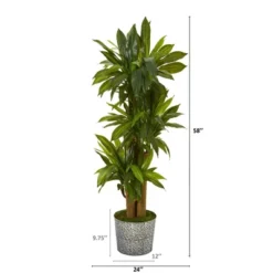 Nearly Natural 58-in Corn Stalk Dracaena Artificial Plant In Black Embossed Tin Planter (Real Touch)