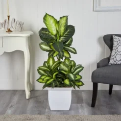 Nearly Natural 46-in Golden Dieffenbachia Artificial Plant In White Metal Planter -Artificial Plant Shop GUEST 81f9d982 393e 4131 a6e4 8858e421dd84