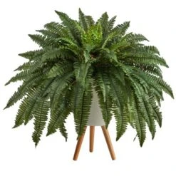 Nearly Natural 2.5-ft Boston Fern Artificial Plant In White Planter With Legs -Artificial Plant Shop GUEST 820601a7 225f 4d2b 8684 4136878097e8
