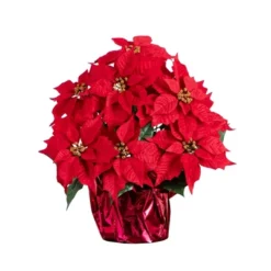 Nearly Natural 19-in Artificial Lush Poinsettia Arrangement In Red Wrapped Planter -Artificial Plant Shop GUEST 8799fd2e 2829 4efe 9ee5 b56e1a866994