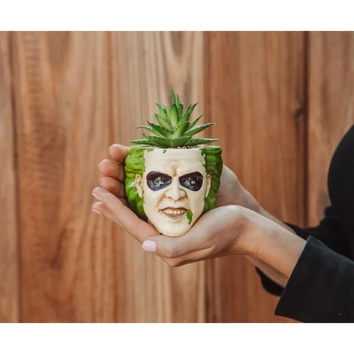 Silver Buffalo Beetlejuice Head 3-Inch Ceramic Mini Planter With Artificial Succulent 4 Silver Buffalo Beetlejuice Head 3-Inch Ceramic Mini Planter With Artificial Succulent - Image 2