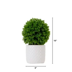 Nearly Natural 10-in Artificial Boxwood Topiary Plant With Decorative Planter