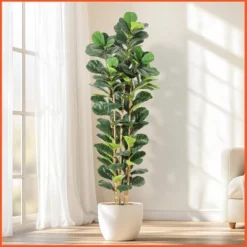 5 FT Faux Fiddle Leaf Fig Tree With White Tall Planter, Faux Trees With Artificial Plants 56 Fiddle Leaves Greenery -Artificial Plant Shop GUEST 9a4519b9 d338 40af af19 42a9cb50c31d