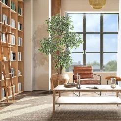 6ft Artificial Ficus Tree,Tall Faux Floor Plant With White Tall Planter White-Edged Leaves,Faux Greenery Tree For Garden Decor -Artificial Plant Shop GUEST 9aff33d2 ed6a 4dd1 b9ce 8c176509ee59