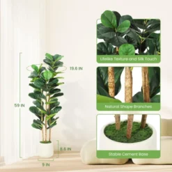 Whizmax Artificial Fiddle Leaf Fig Tree - Tall Faux Plant In White Planter, Realistic Greenery For Home & Office Decor, Fake Indoor Tree -Artificial Plant Shop GUEST 9c8fd02a 9066 4661 9484 2b9f76605b8d