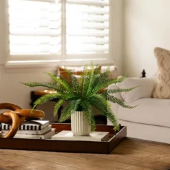 Nearly Natural 16-in Artificial Boston Fern Plant In Decorative Cement Planter -Artificial Plant Shop GUEST a3826837 0d25 4f50 9a89 26a8e943e730