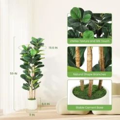 Whizmax Artificial Fiddle Leaf Fig Tree, Faux Trees With Fake Plants Fiddle Leaves Greenery With White Tall Planter For Home Office Decor -Artificial Plant Shop GUEST a624e69c ea2c 43ae 9124 a427dbd0d7f6