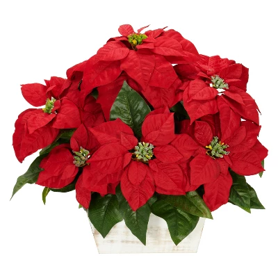 Nearly Natural Poinsettia With White Wash Planter Artificial Arrangement 3 Nearly Natural Poinsettia With White Wash Planter Artificial Arrangement