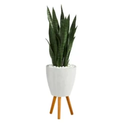 Nearly Natural 4-ft Artificial Sansevieria Snake Plant In White Planter With Stand -Artificial Plant Shop GUEST ab125e48 1951 46c2 bc29 2623406e71e7