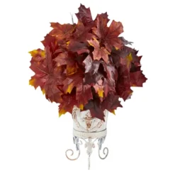Nearly Natural 20-in Autumn Maple Leaf Artificial Plant In Metal Planter, Burgundy -Artificial Plant Shop GUEST abb81b43 99ae 497f 816a 81163fa4f9bb