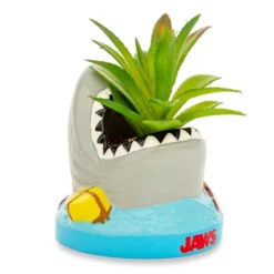 Silver Buffalo JAWS Shark 4-Inch Ceramic Mini Planter With Artificial Succulent