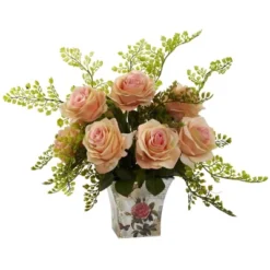 Nearly Natural Rose & Maiden Hair With Floral Planter, Burgundy -Artificial Plant Shop GUEST ac802e6f d7ec 49ee 9db7 21644ffa67a8