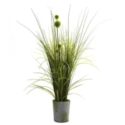 Nearly Natural Grass & Dandelion With Cement Planter