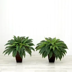 Nearly Natural 23-in Artificial Boston Fern Plant With Tapered Bronze Square Metal Planter DIY KIT (Set Of 2) -Artificial Plant Shop GUEST b31a1fcd ed93 4597 ae1b ea2e84a44bcf