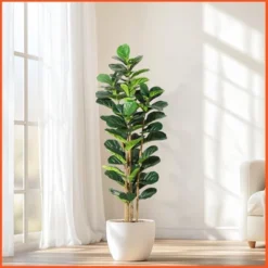 5 FT Faux Fiddle Leaf Fig Tree With White Tall Planter, Faux Trees With Artificial Plants 56 Fiddle Leaves Greenery -Artificial Plant Shop GUEST b5a7a053 13c9 4c1c 86e5 7a7d494a85a2