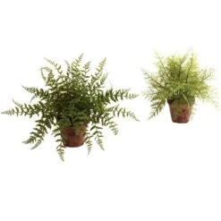 Nearly Natural Fern With Decorative Planter (Set Of 2)