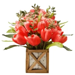 National Tree Company 20" Planter With Pink Tulips -Artificial Plant Shop GUEST bf3fce66 b76f 422d 9a5c dd751de7d1c0