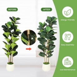 Whizmax Artificial Fiddle Leaf Fig Tree, Faux Trees With Fake Plants Fiddle Leaves Greenery With White Tall Planter For Home Office Decor -Artificial Plant Shop GUEST c4ae6d95 a2be 42fa b3c1 2af584bb737c